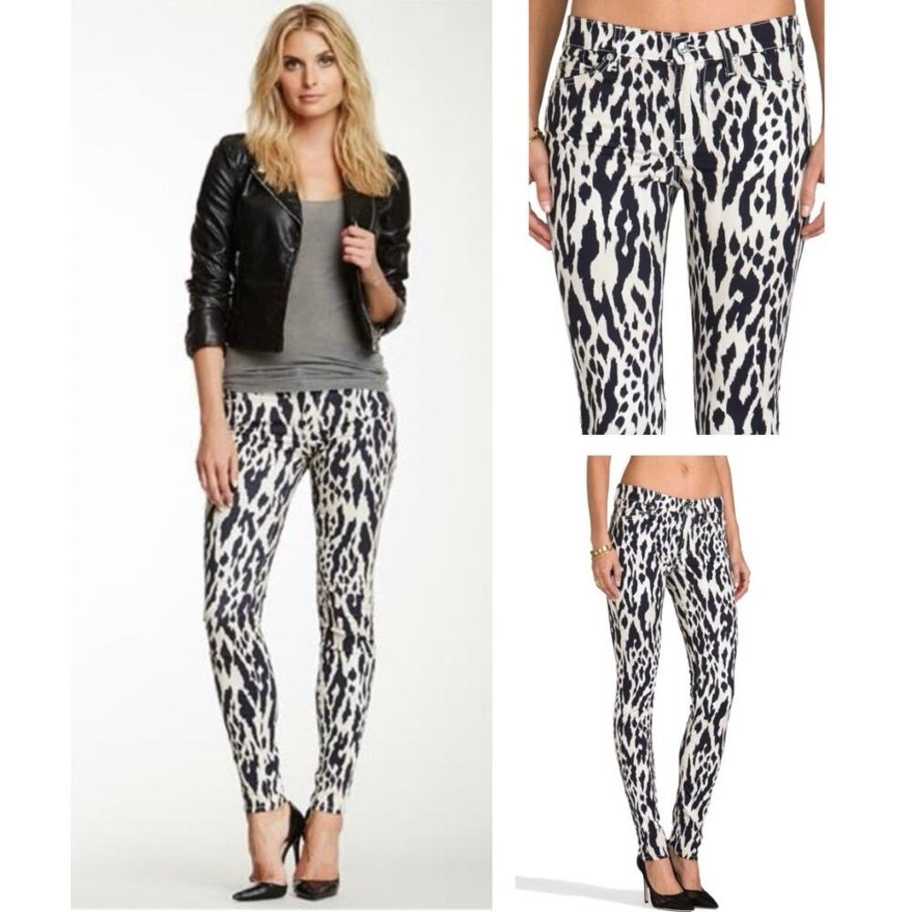 7 For All Mankind The Skinny Jean In Ikat Leopard Print Mid Rise - Size 28